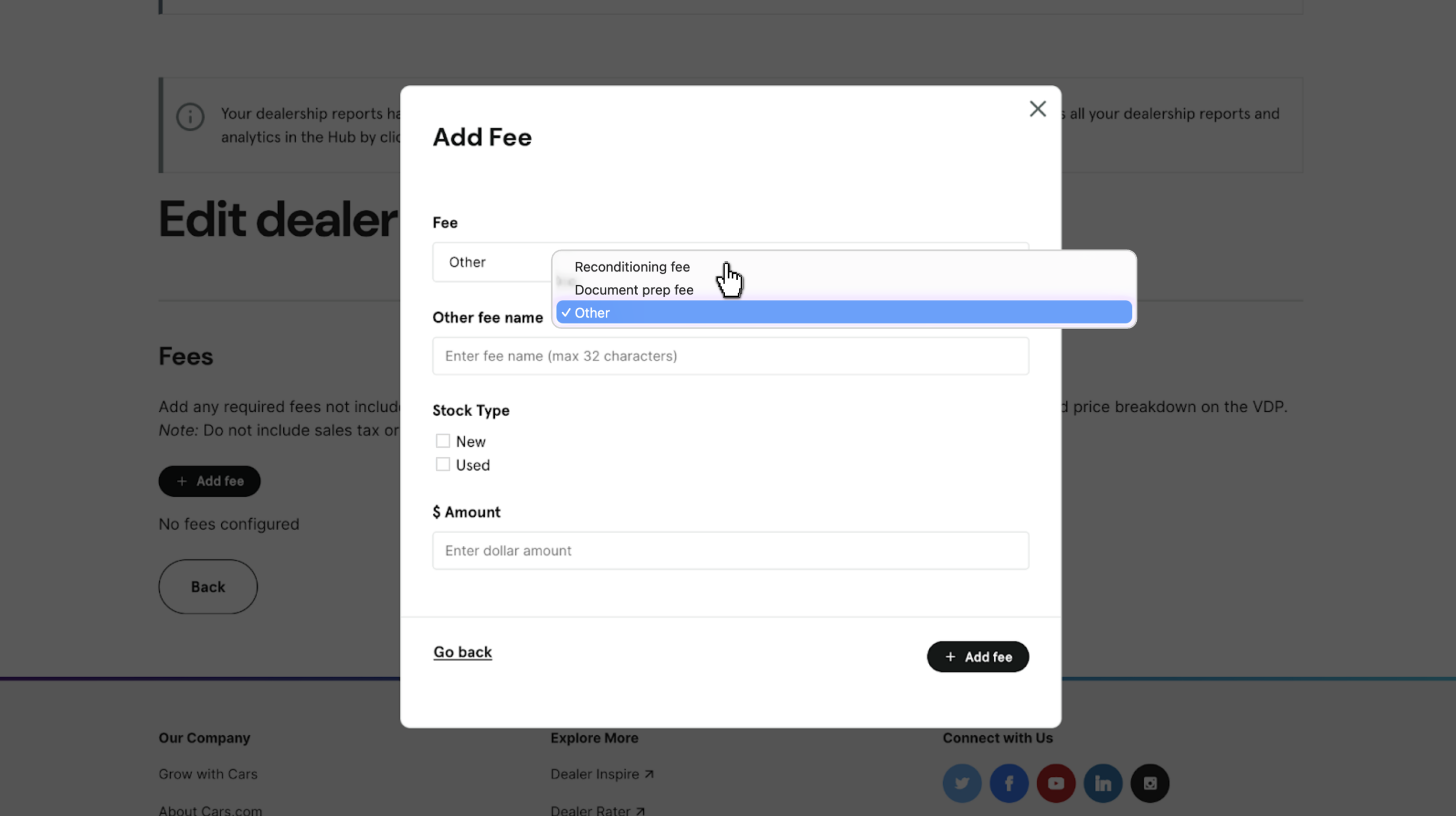 configure fees