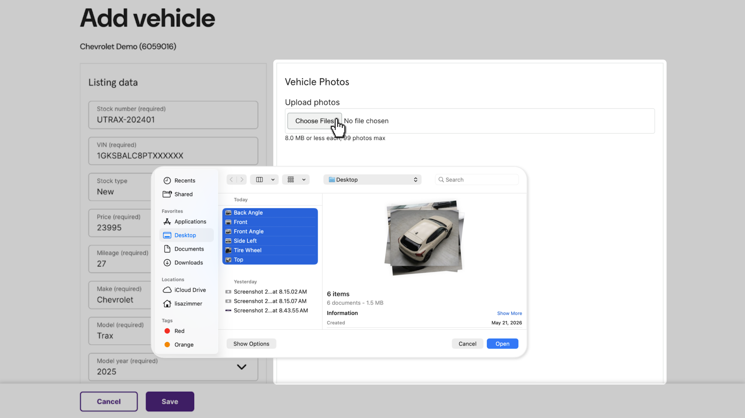 add a vehicle with photos