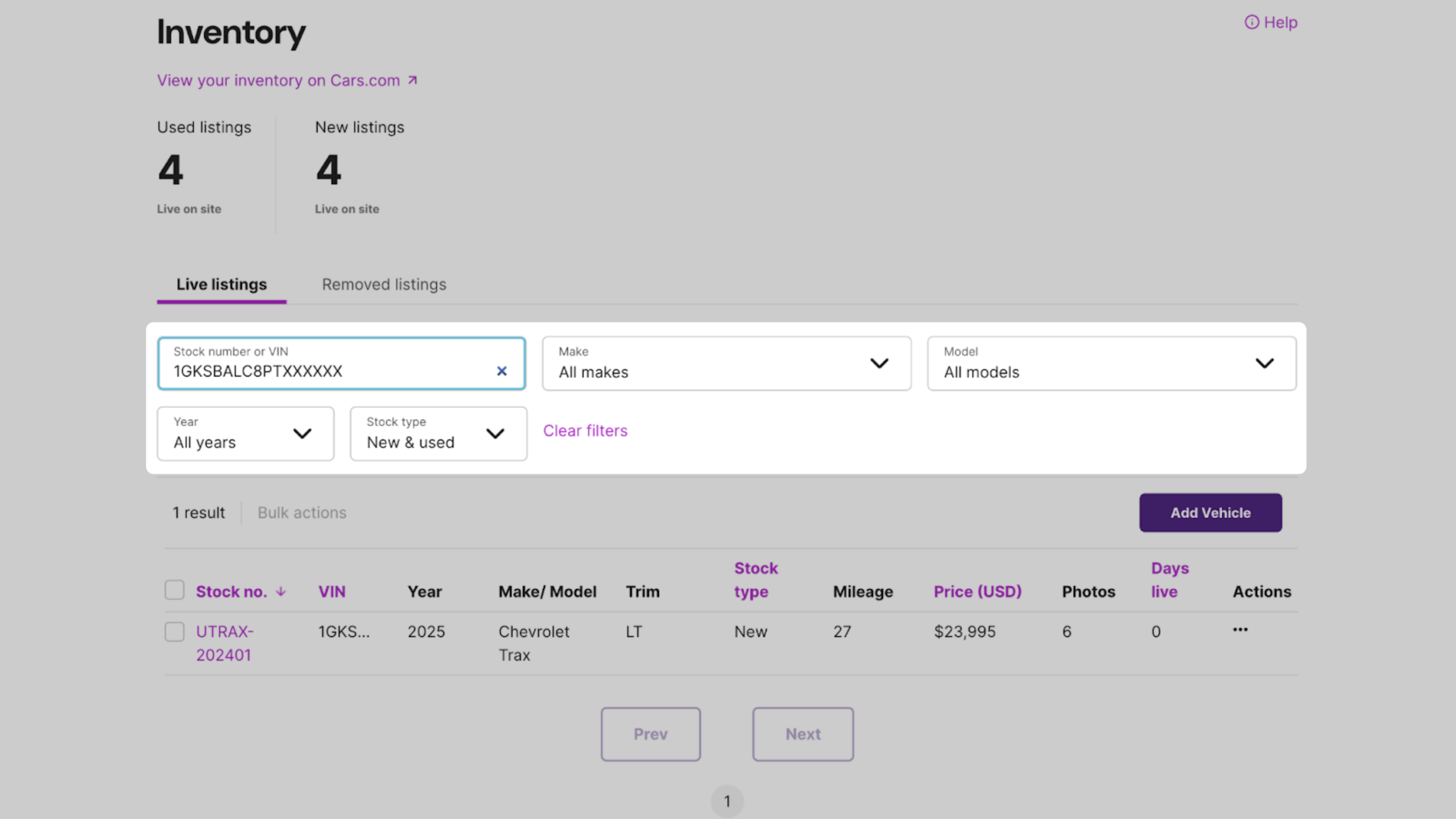 filter inventory search results