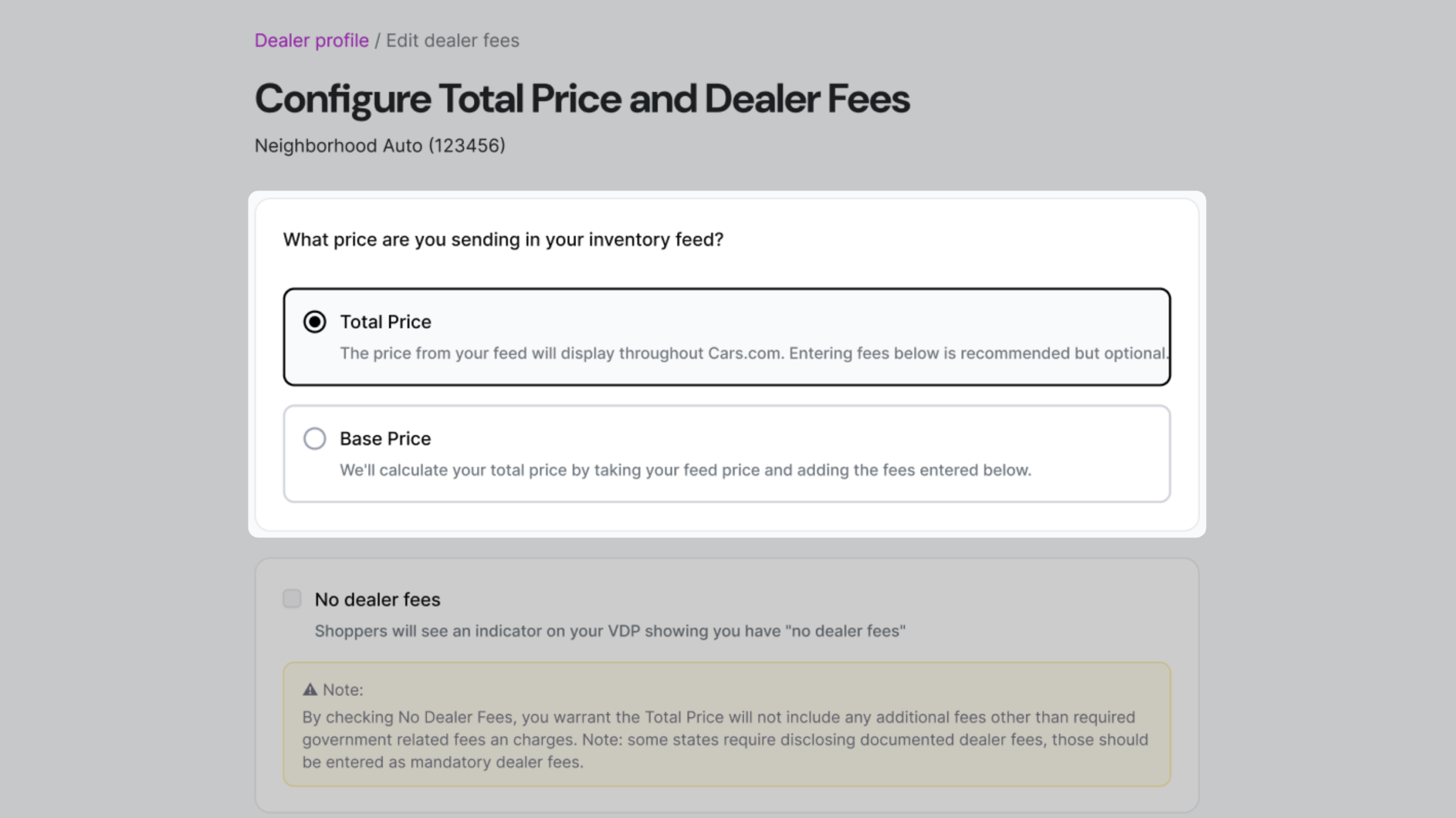 fee configuration options