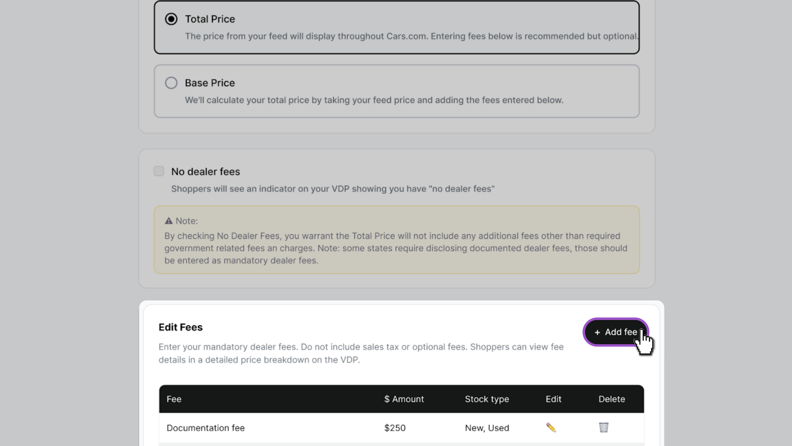 add fees