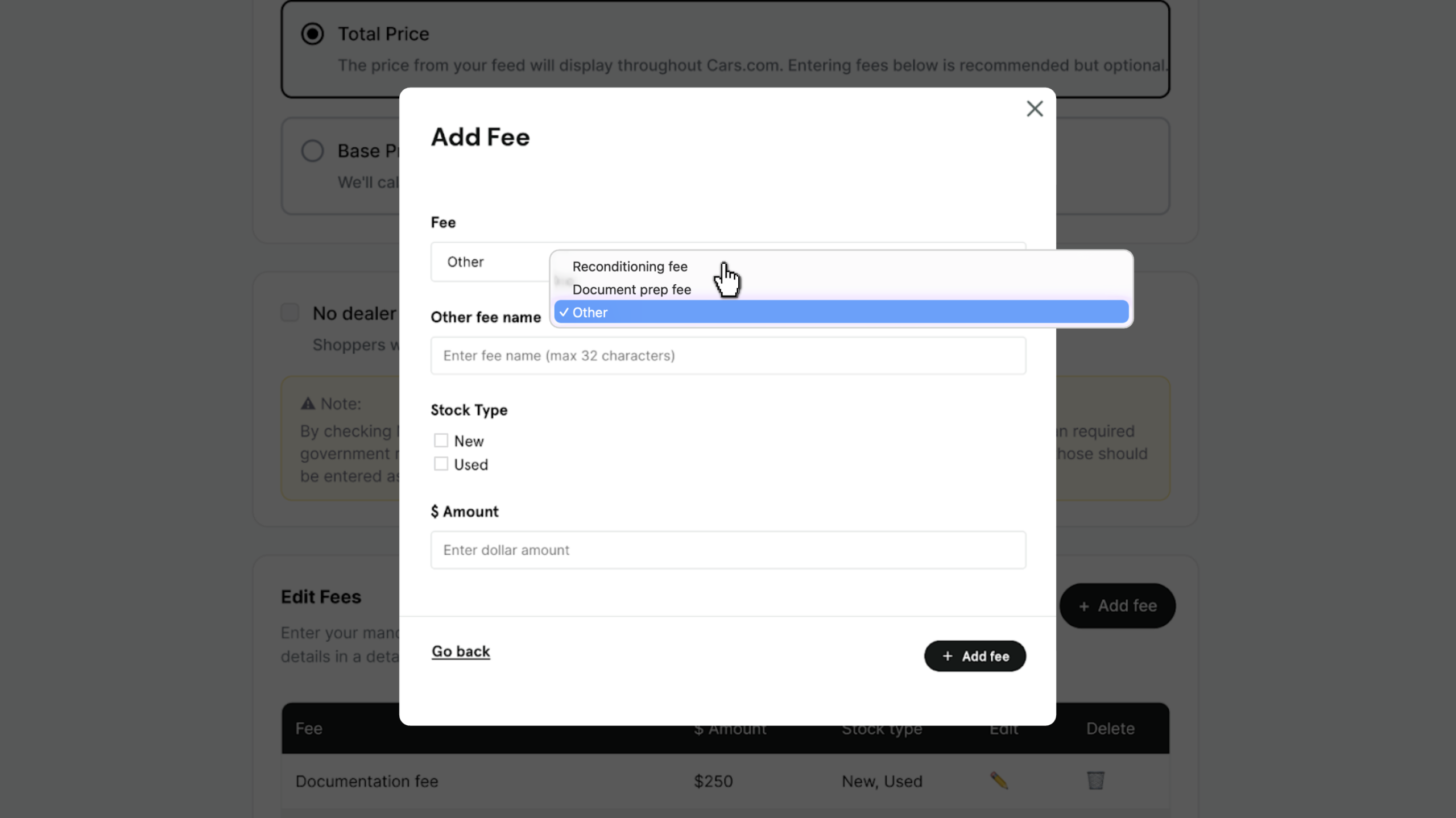 Add fees