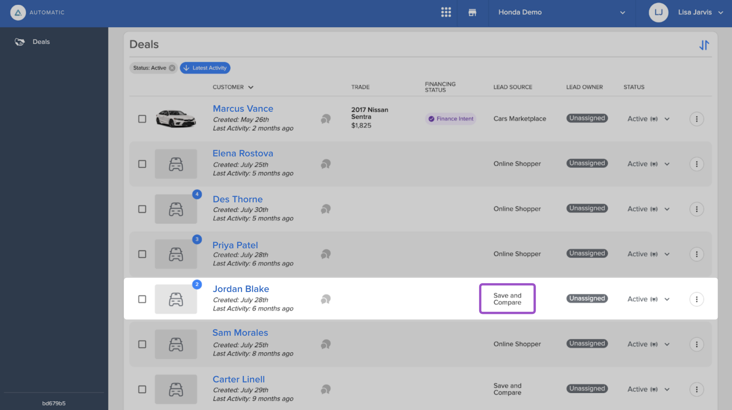 Automatic Save & Compare Leads