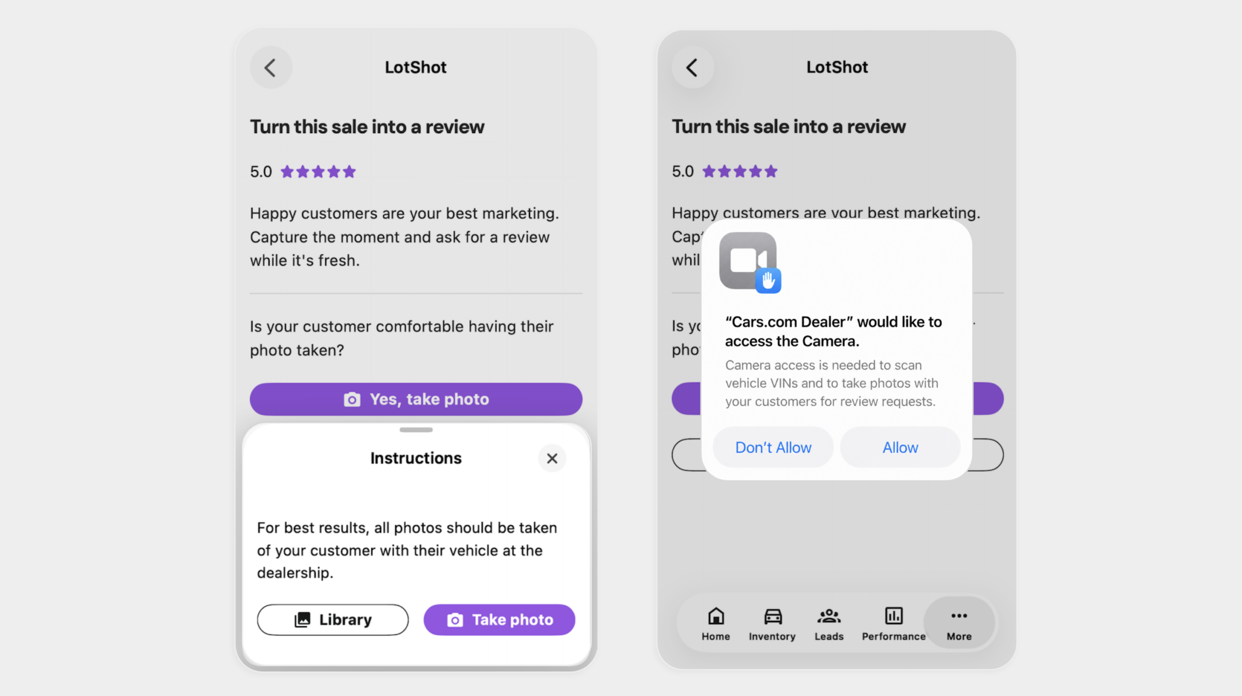 Allow camera access to app