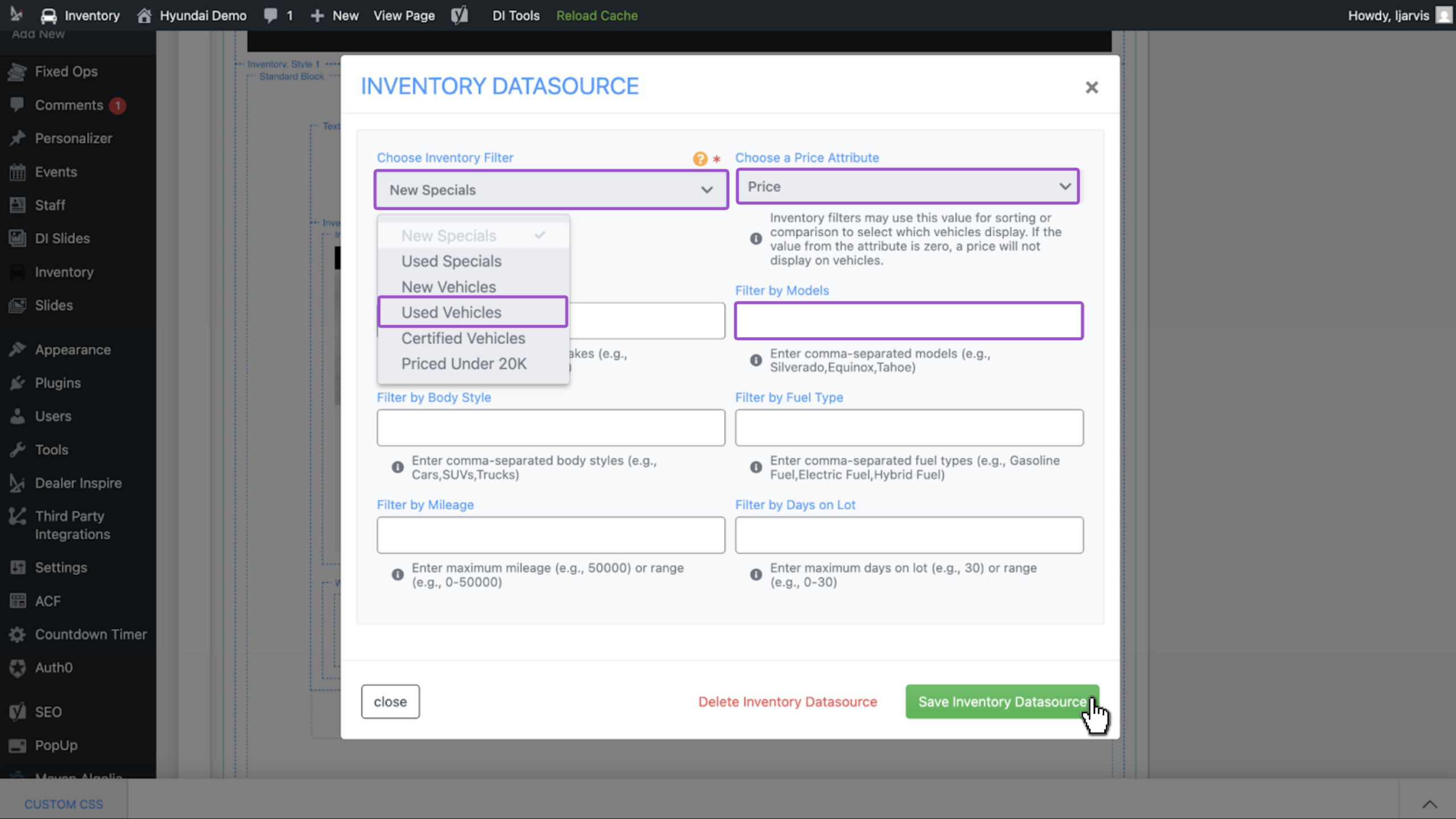 Customize datasource settings