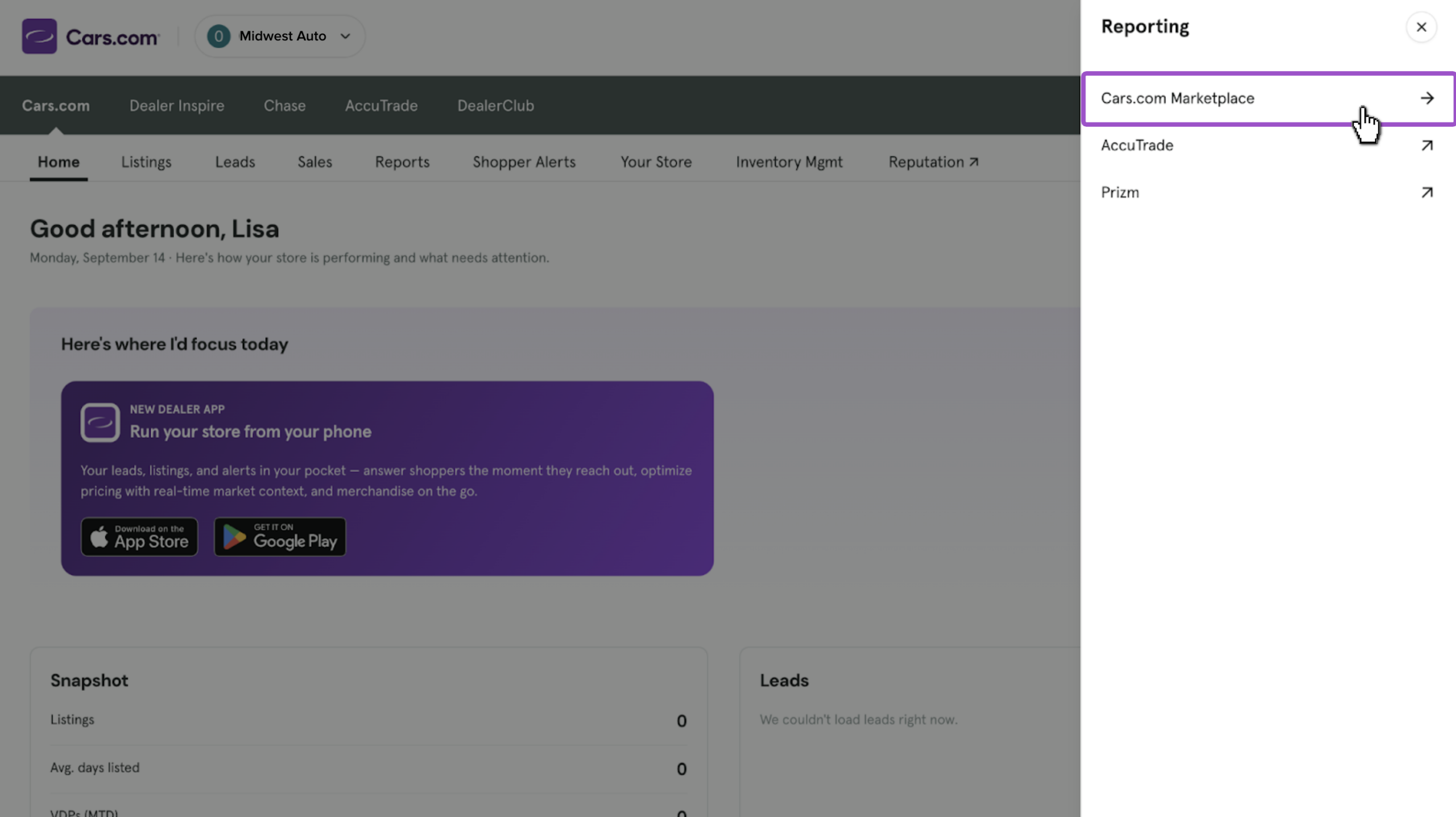 Cars.com Marketplace reporting