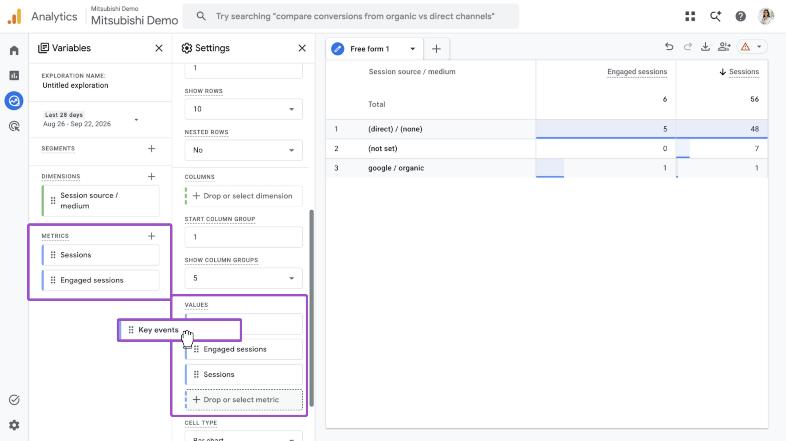 Drag-and-drop metrics