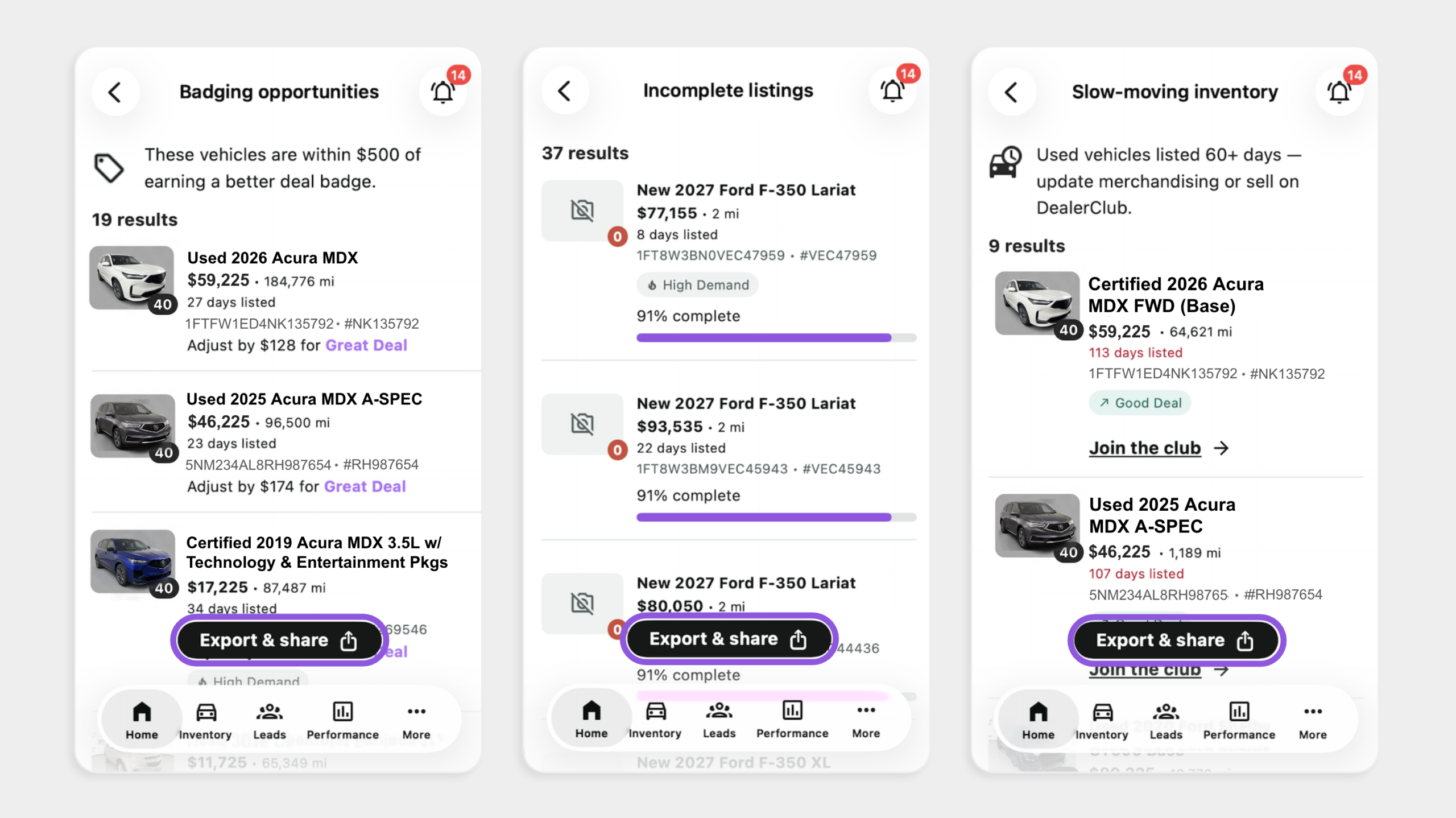 Export & Share options