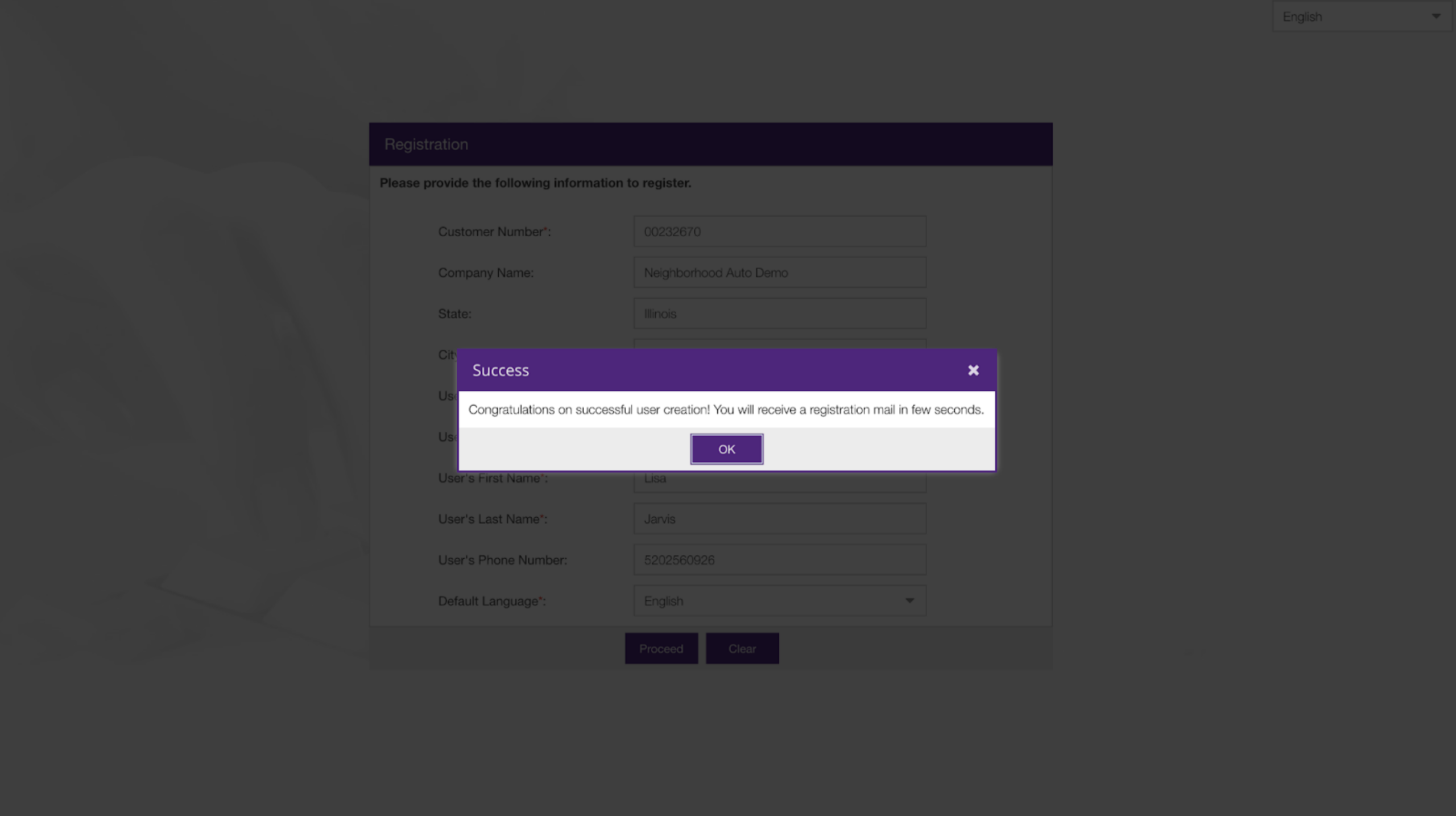 Confirmation message