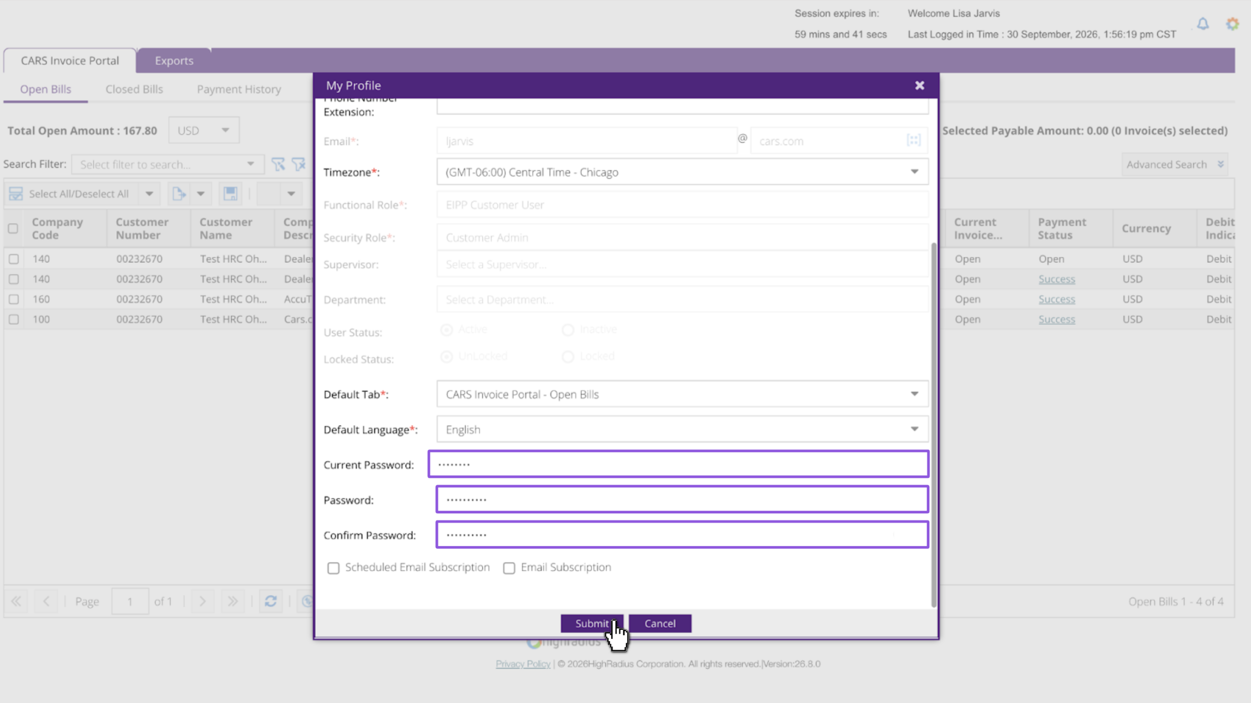 New password fields