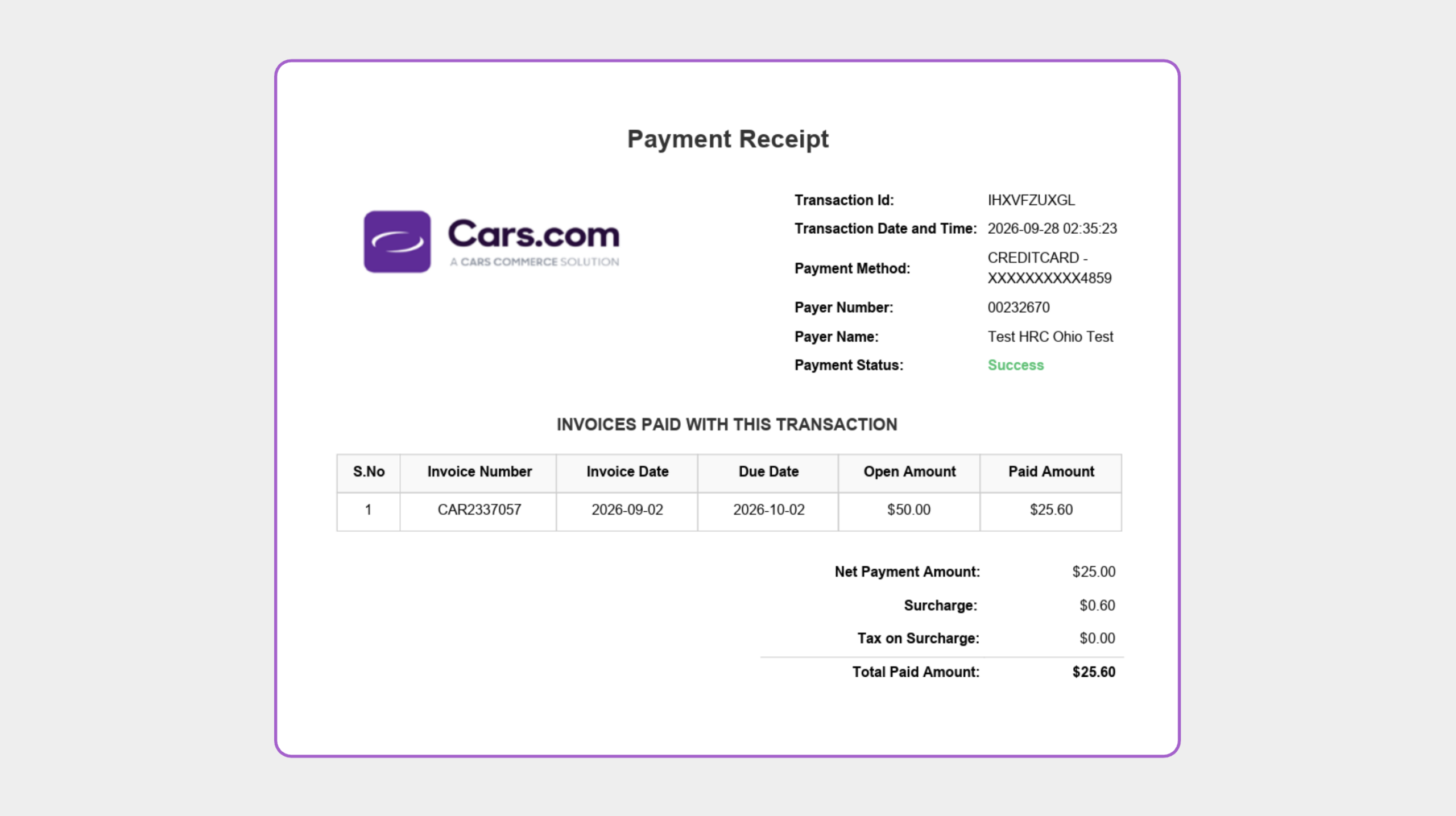 Receipt of payment