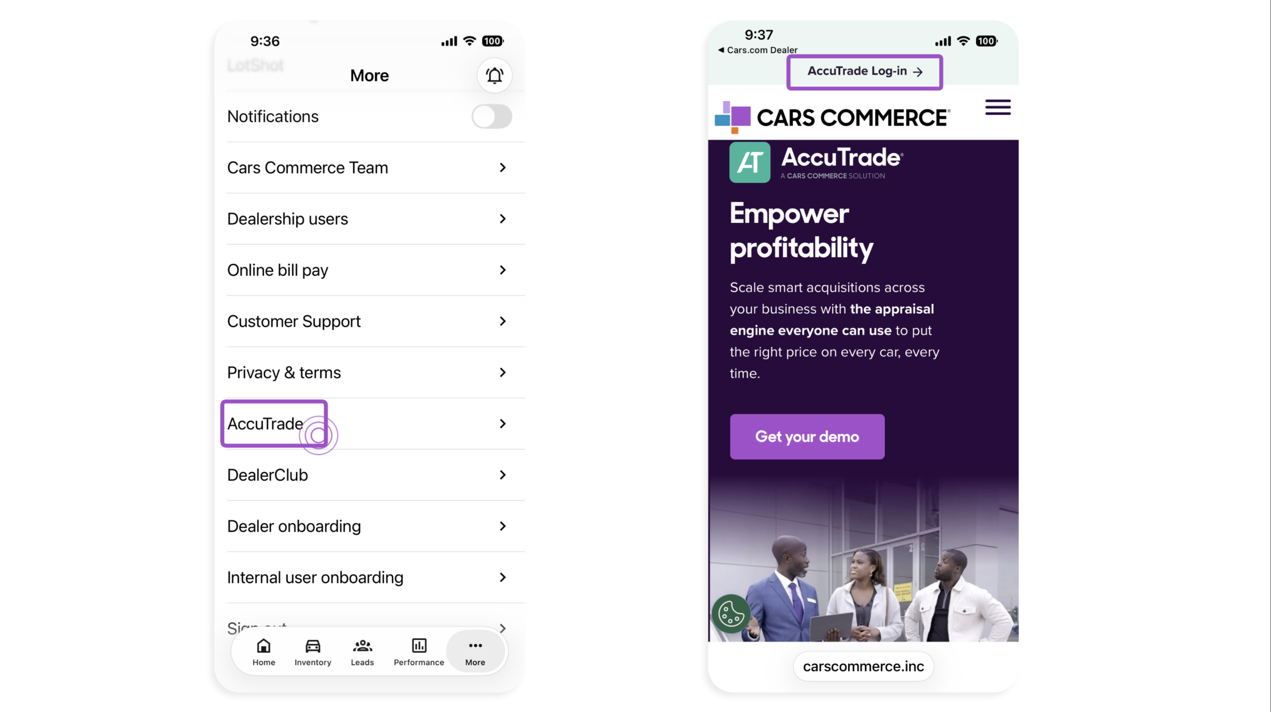 Access AccuTrade from Dealer app