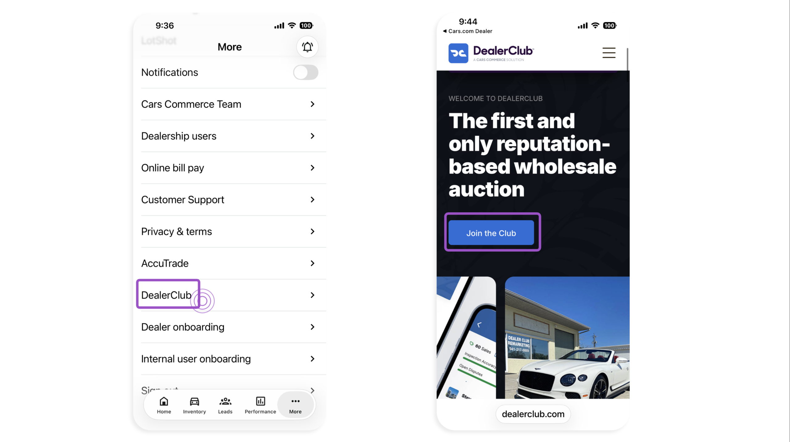 Access DealerClub from Dealer app
